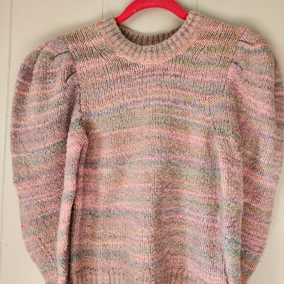 LoveShackFancy Aquarius Pullover Chunky Knit Sweater Pink Cloud Puff Sleeve S - Picture 3 of 12